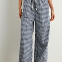 Gingham Check Drawstring Wide Leg Pants