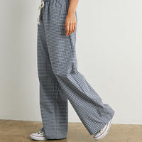 Gingham Check Drawstring Wide Leg Pants