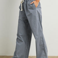 Gingham Check Drawstring Wide Leg Pants