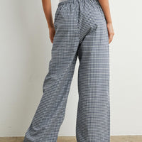 Gingham Check Drawstring Wide Leg Pants