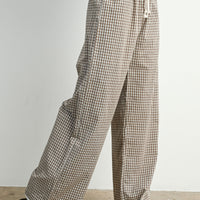 Gingham Check Drawstring Wide Leg Pants