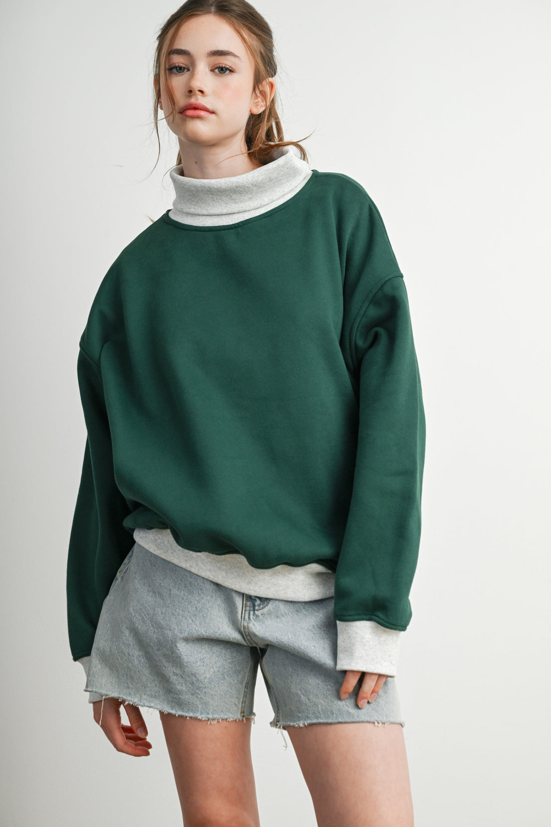 Contrast Turtleneck Oversized Sweatshirt