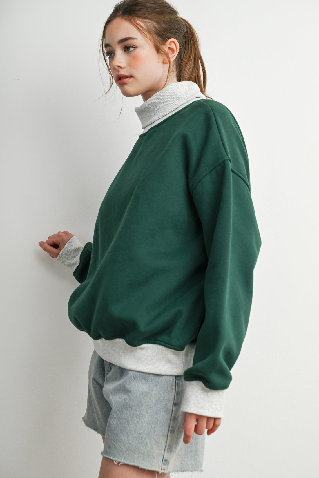 Contrast Turtleneck Oversized Sweatshirt