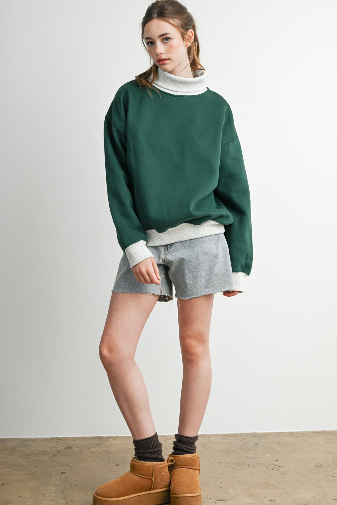 Contrast Turtleneck Oversized Sweatshirt