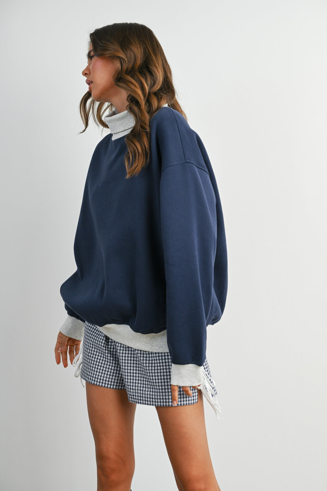 Contrast Turtleneck Oversized Sweatshirt