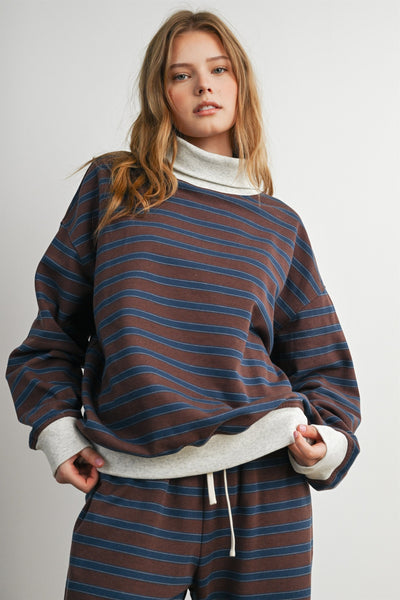 Vintage Stripe Oversized Mock Neck Sweatshirt
