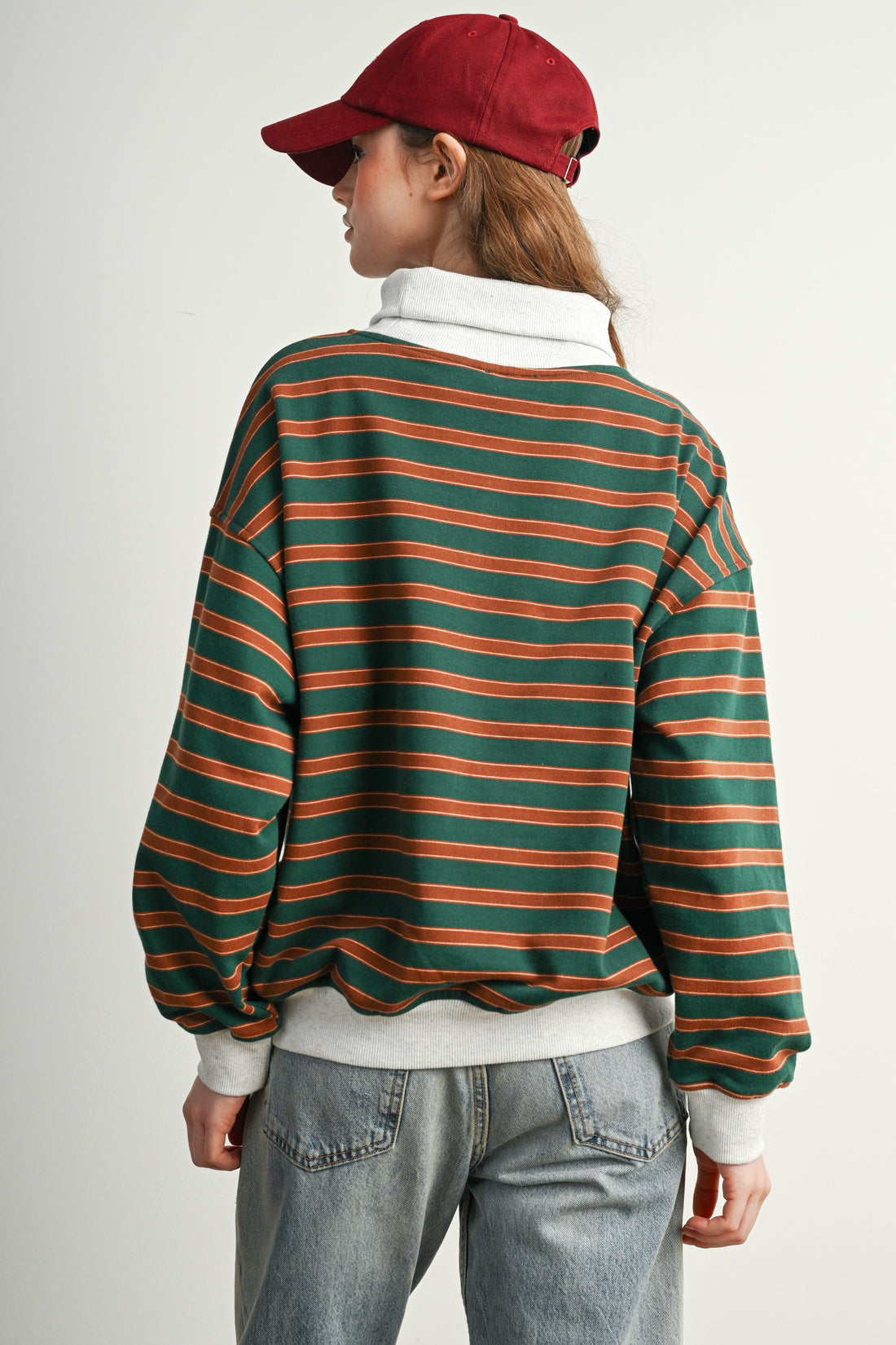 Vintage Stripe Oversized Mock Neck Sweatshirt