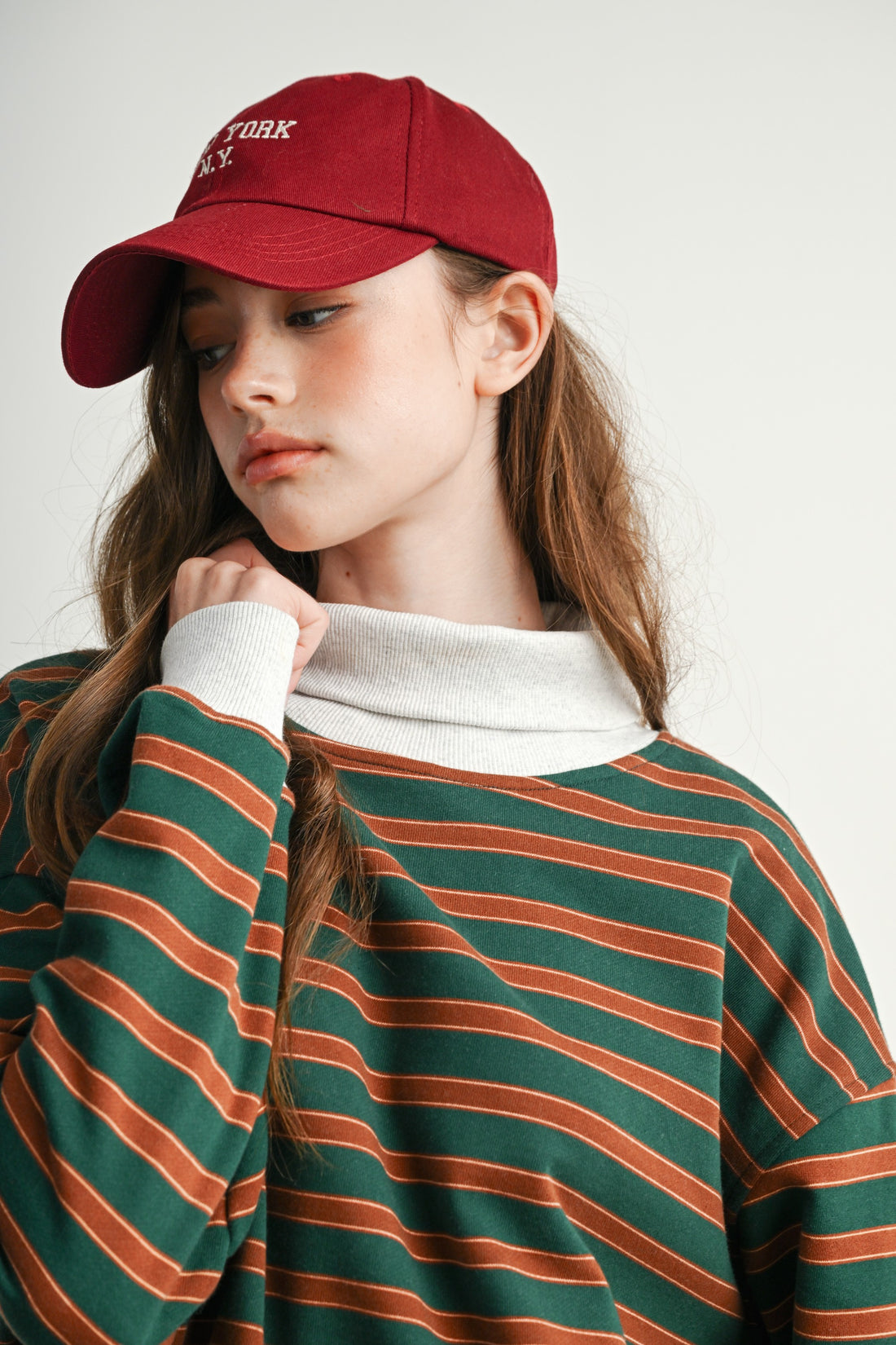 Vintage Stripe Oversized Mock Neck Sweatshirt