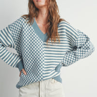 Checker V neck Cozy Sweater