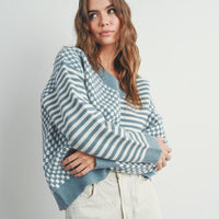 Checker V neck Cozy Sweater