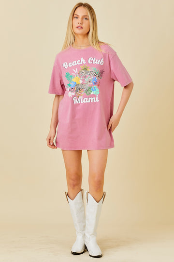 Beach Club Miami Oversized Graphic T-shirt Dress