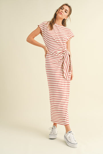 Stripe Knotted Slim Maxi Dress