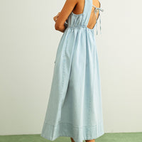 Soft Chambray Light Denim Sleeveless Tie Waist Dress