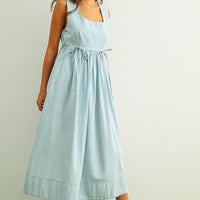Soft Chambray Light Denim Sleeveless Tie Waist Dress