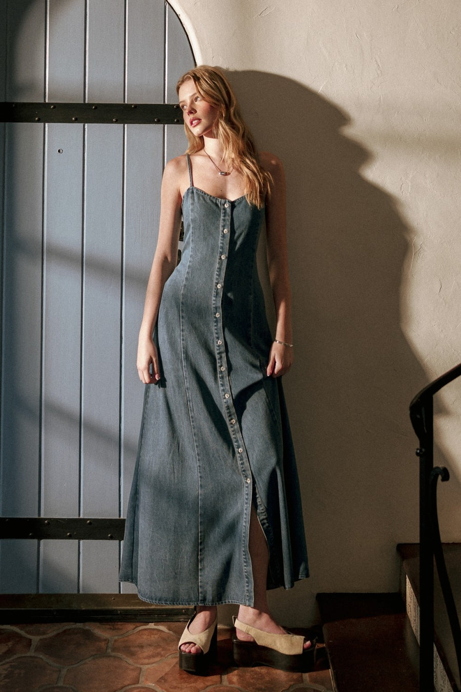 Vintage Wash Button Front Denim Maxi Dress – Evercado Vintage Wash Button Front Denim Maxi Dress – Evercado