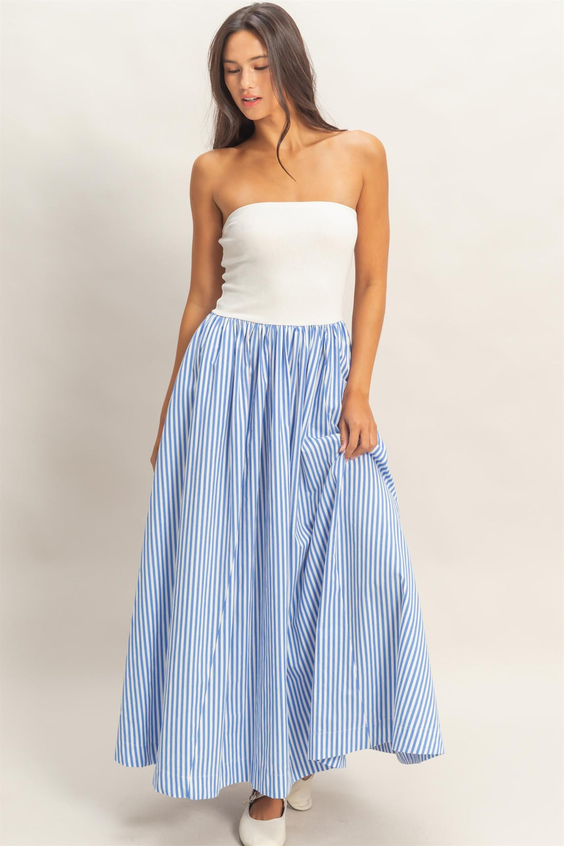 Striped Strapless Contrast Maxi Dress