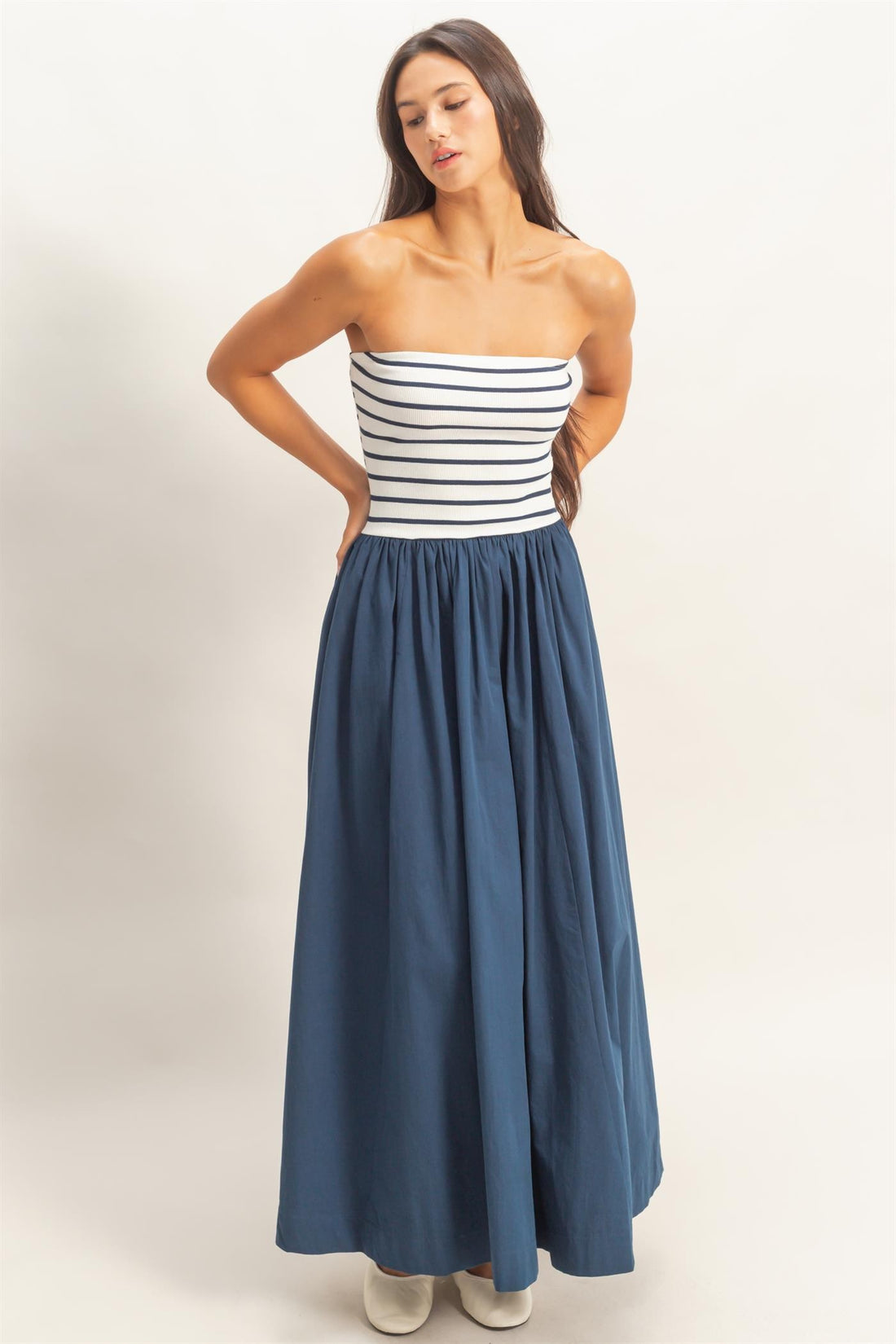 Striped Strapless Contrast Maxi Dress