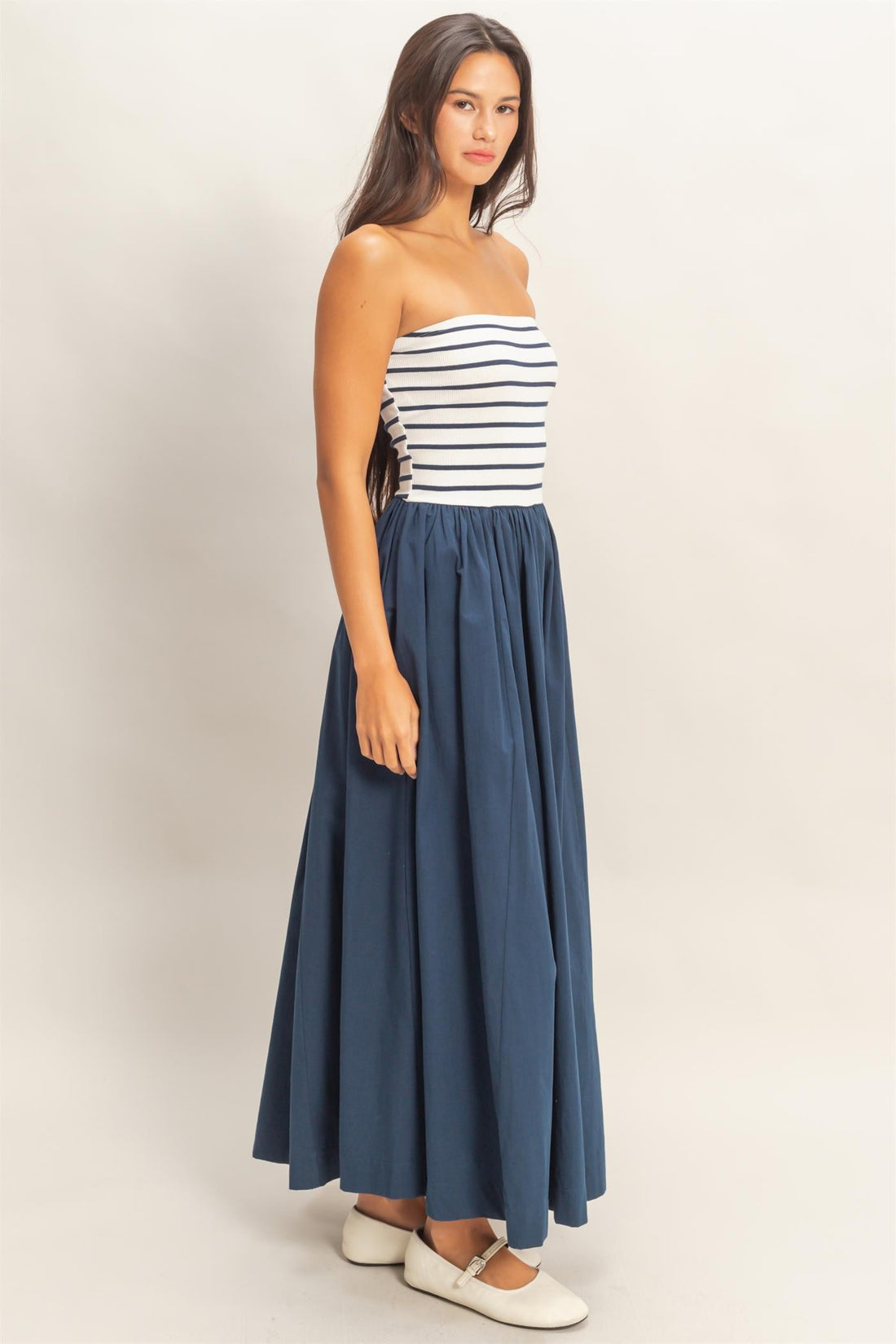 Striped Strapless Contrast Maxi Dress