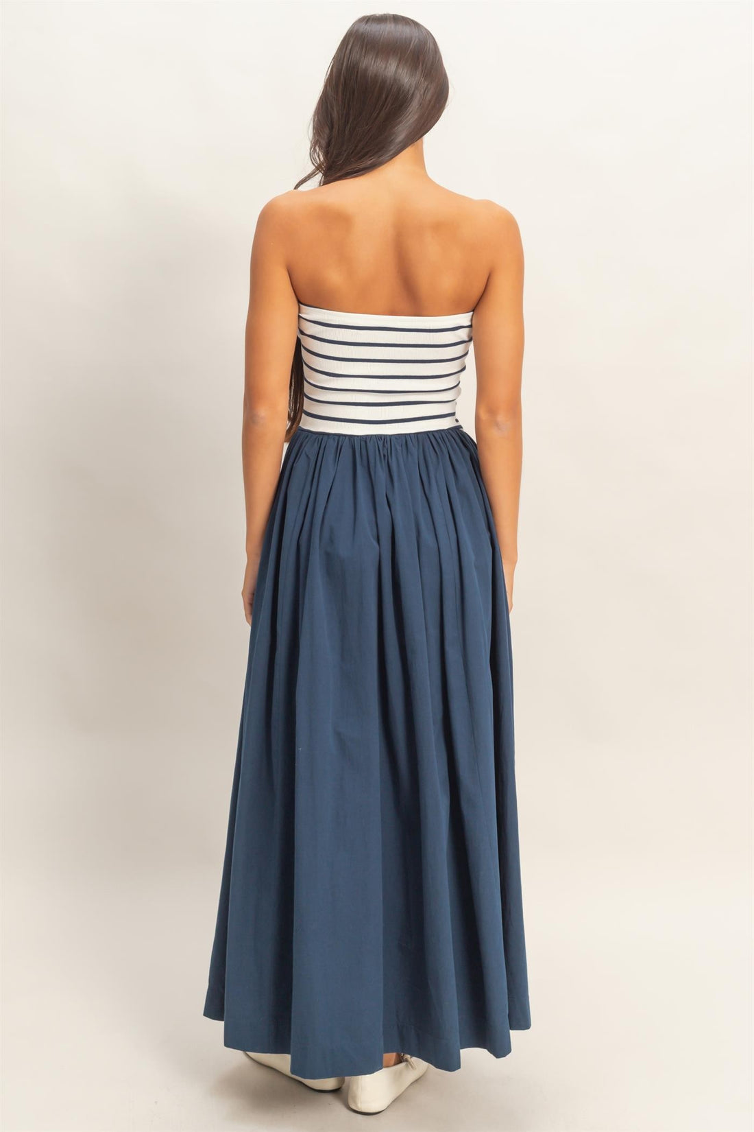 Striped Strapless Contrast Maxi Dress