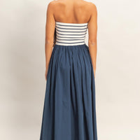 Striped Strapless Contrast Maxi Dress