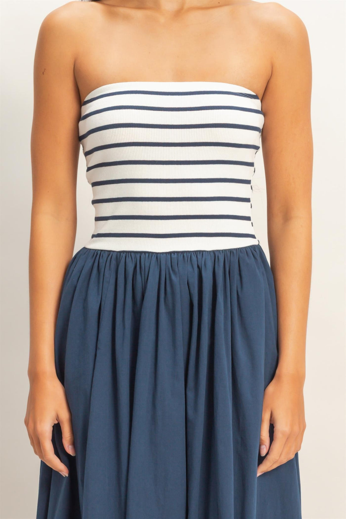 Striped Strapless Contrast Maxi Dress