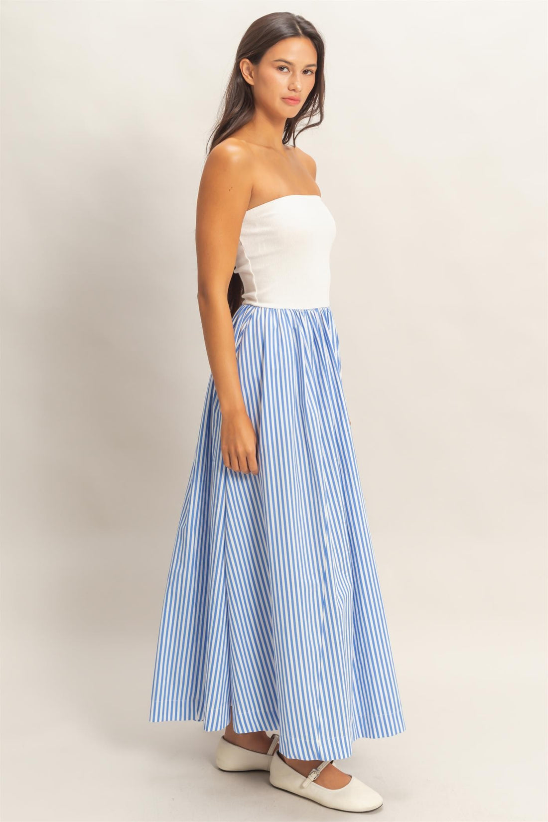 Striped Strapless Contrast Maxi Dress