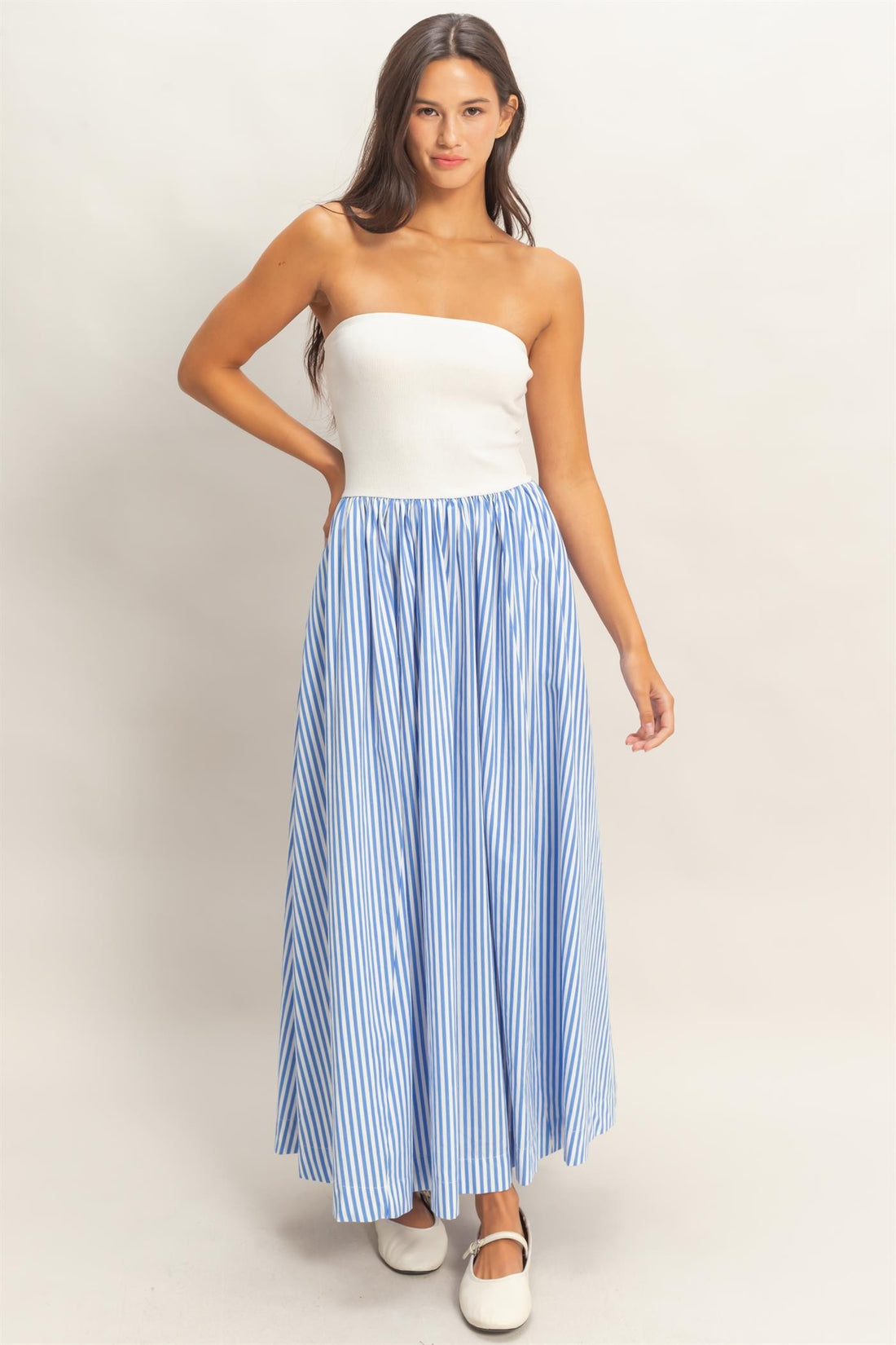 Striped Strapless Contrast Maxi Dress