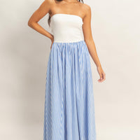 Striped Strapless Contrast Maxi Dress