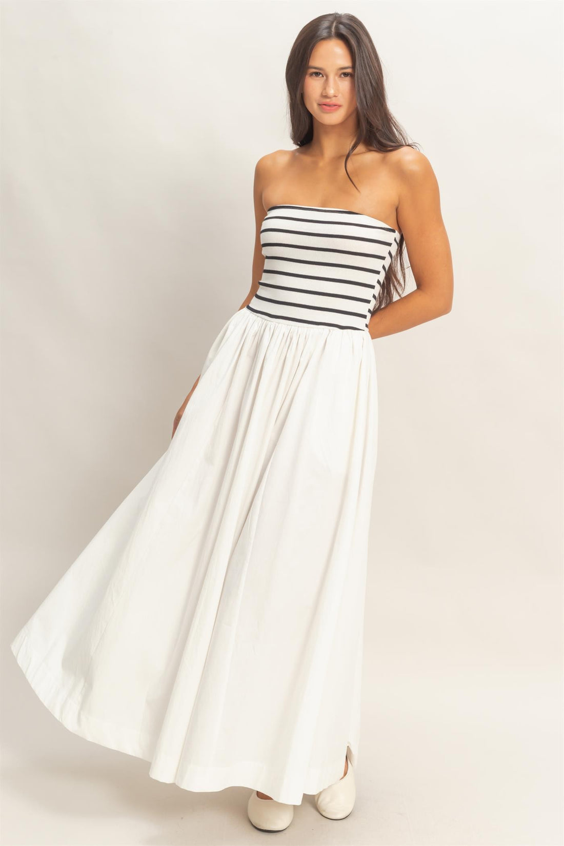 Striped Strapless Contrast Maxi Dress