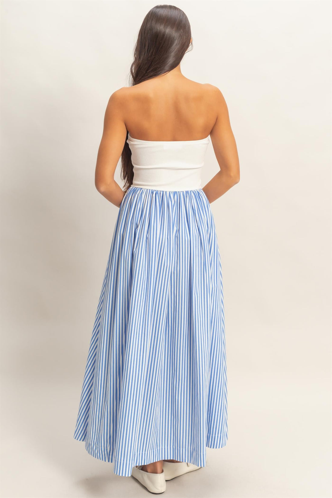 Striped Strapless Contrast Maxi Dress