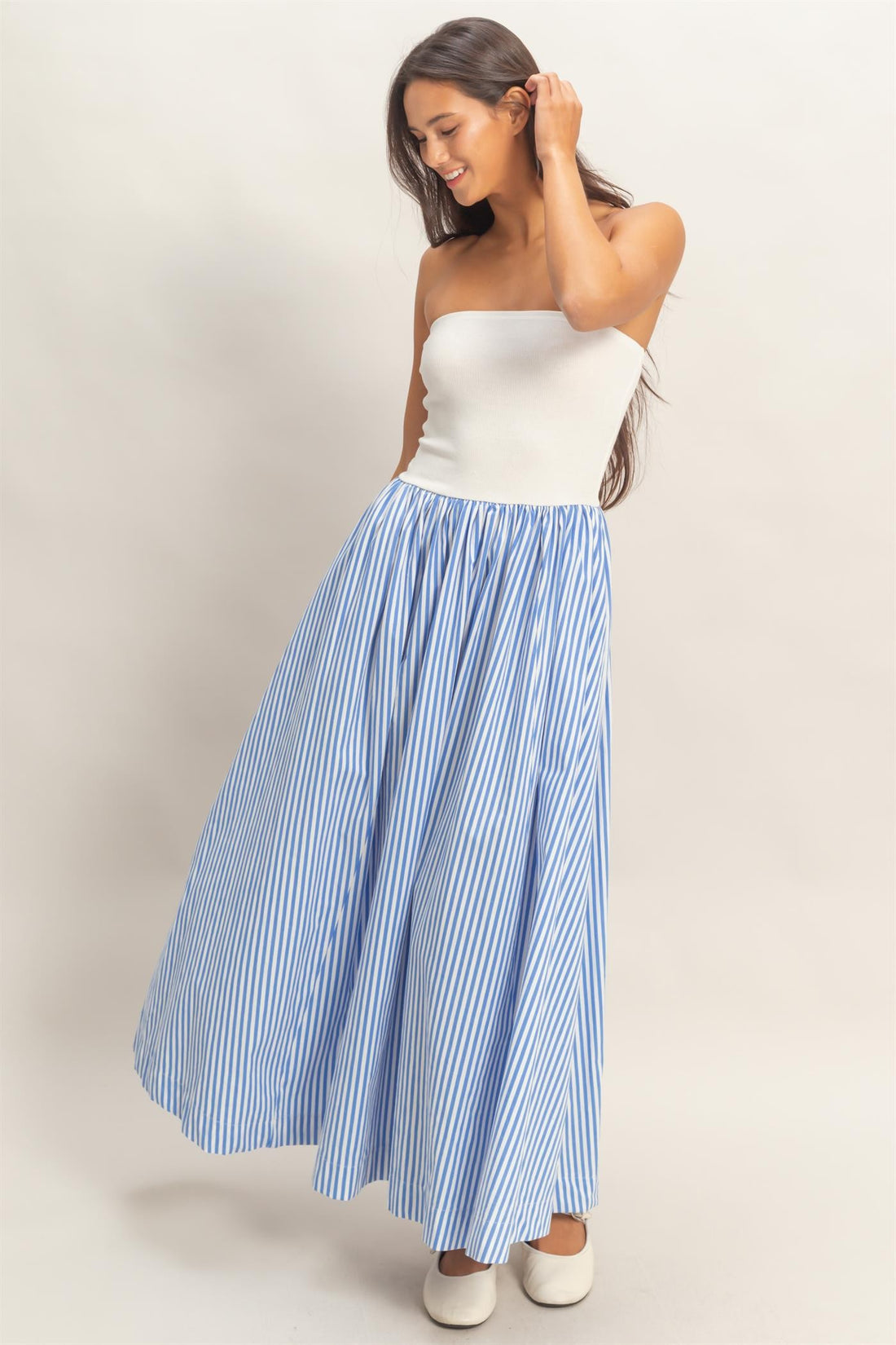 Striped Strapless Contrast Maxi Dress