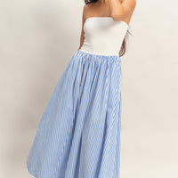 Striped Strapless Contrast Maxi Dress