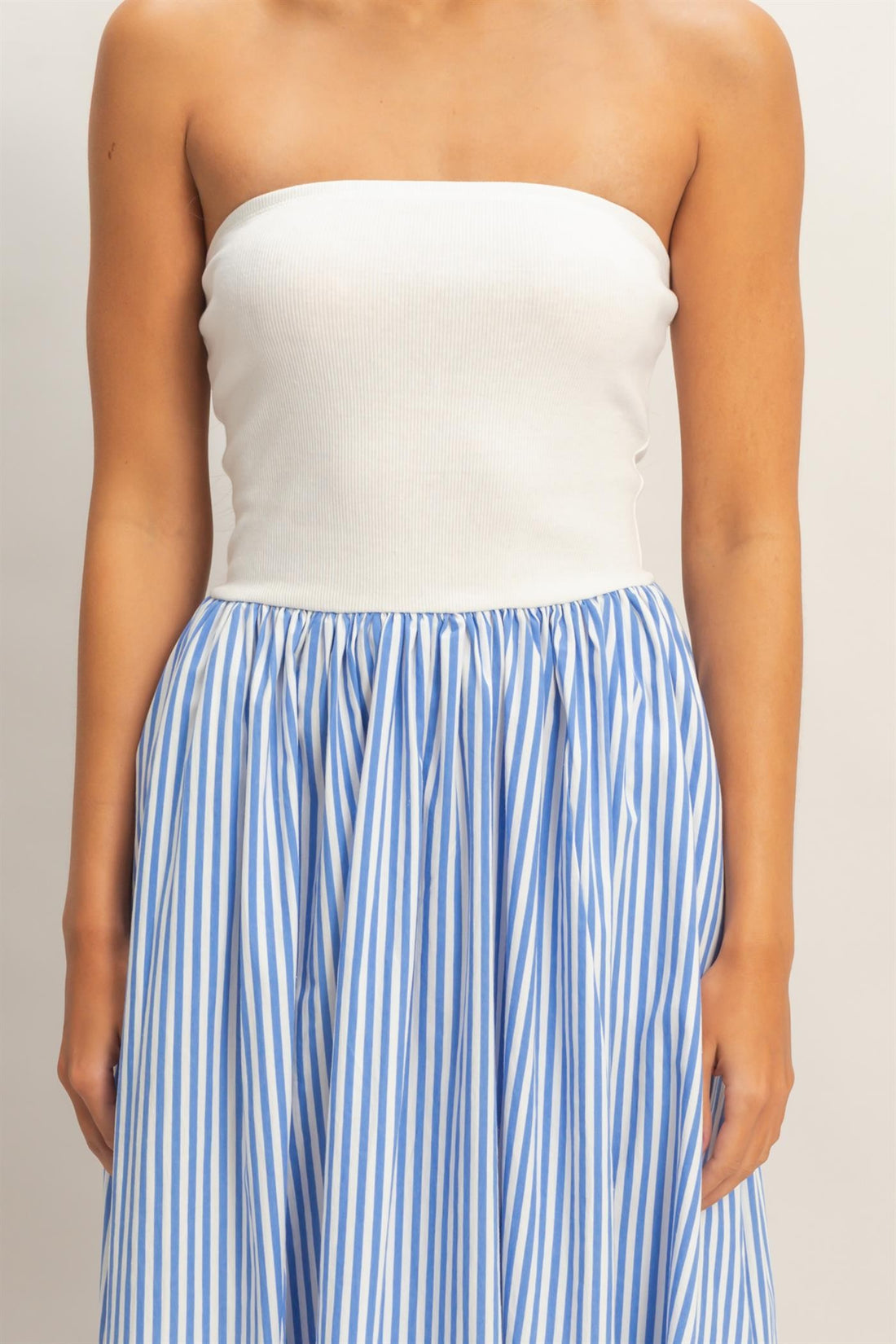 Striped Strapless Contrast Maxi Dress