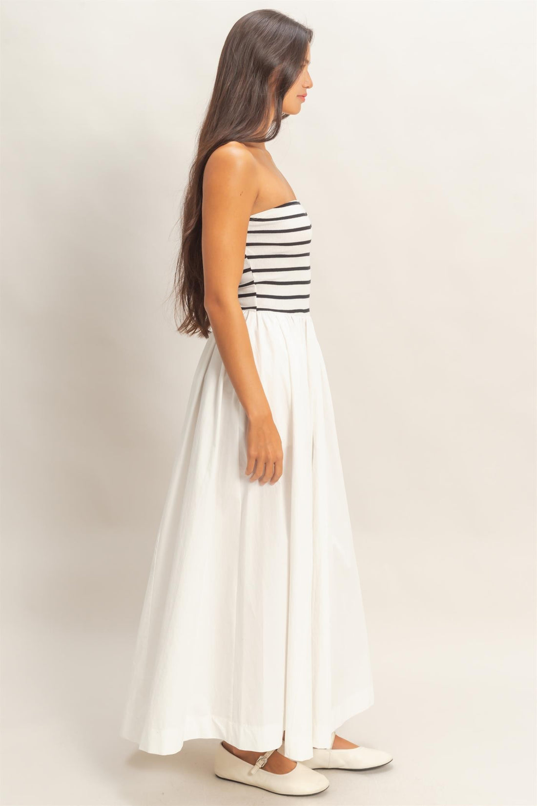 Striped Strapless Contrast Maxi Dress