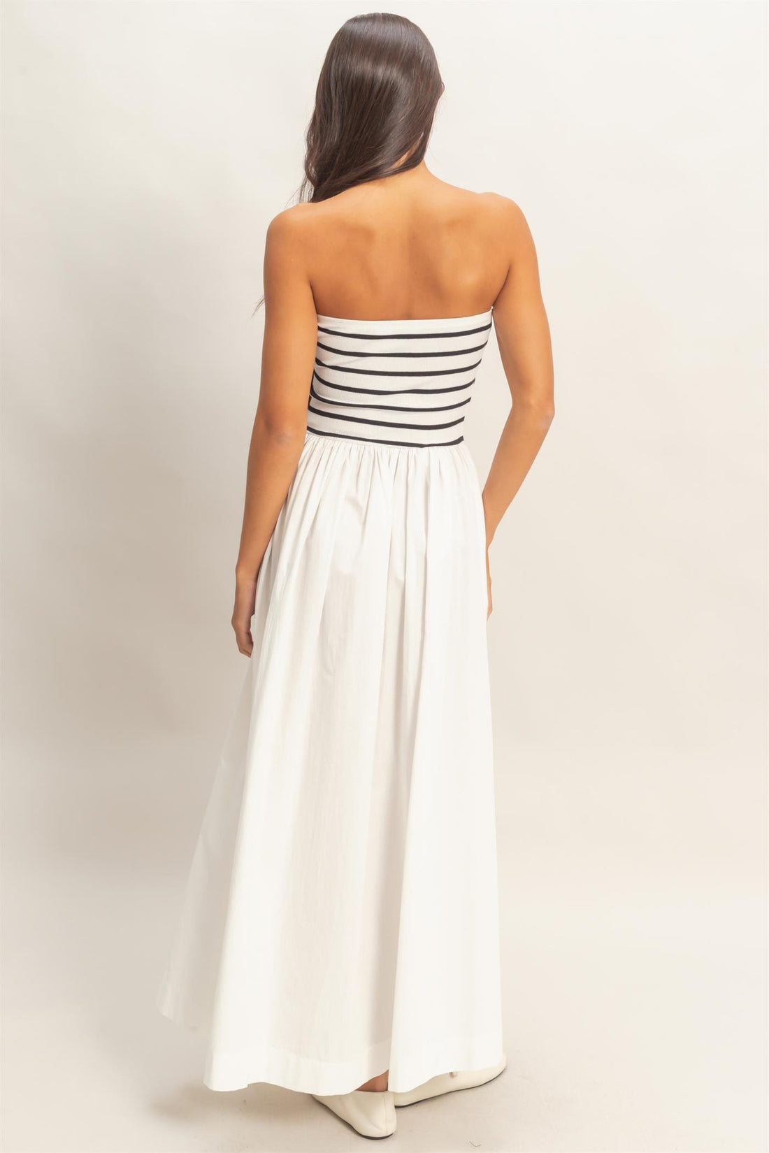 Striped Strapless Contrast Maxi Dress