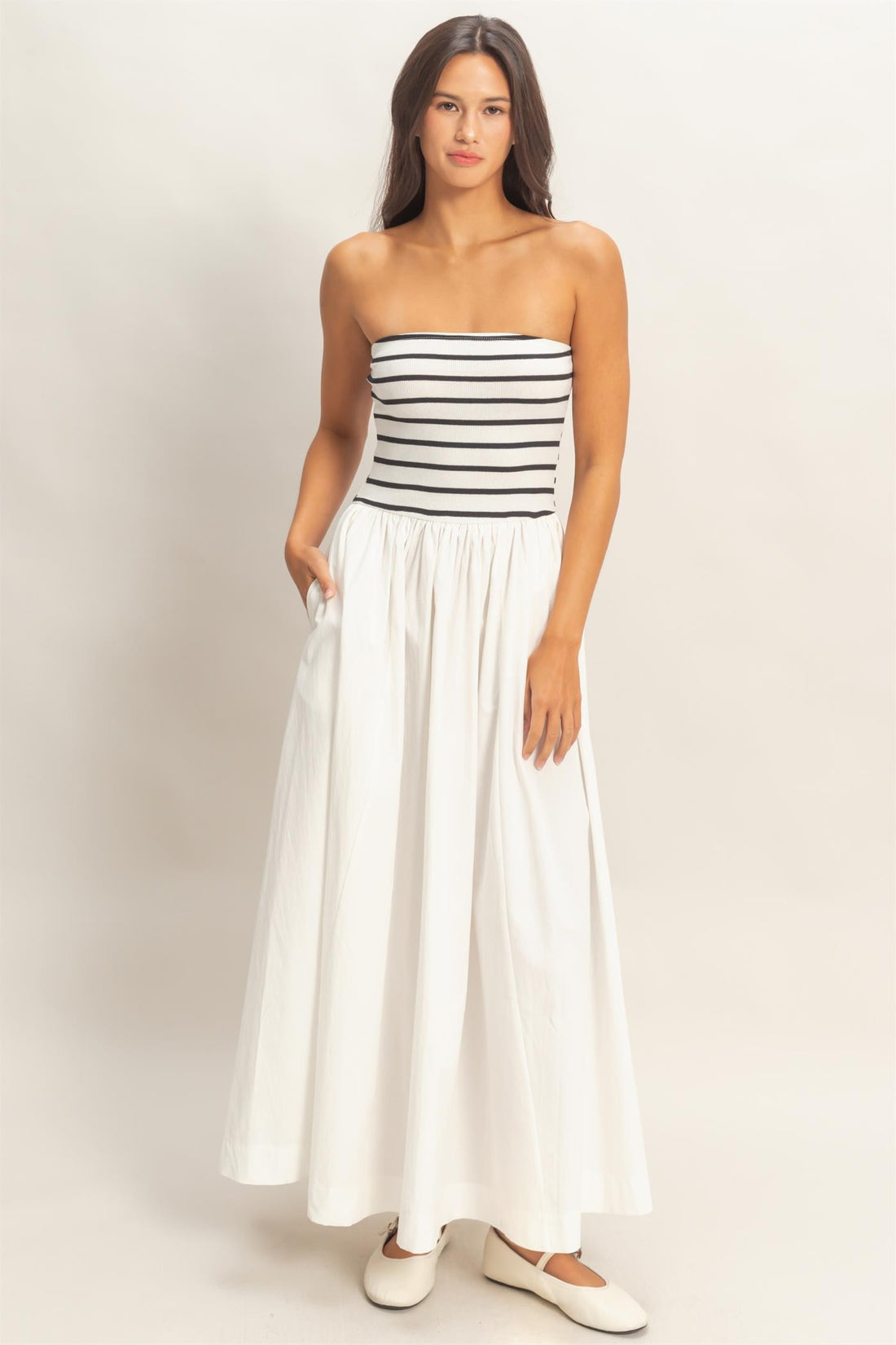 Striped Strapless Contrast Maxi Dress