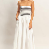 Striped Strapless Contrast Maxi Dress