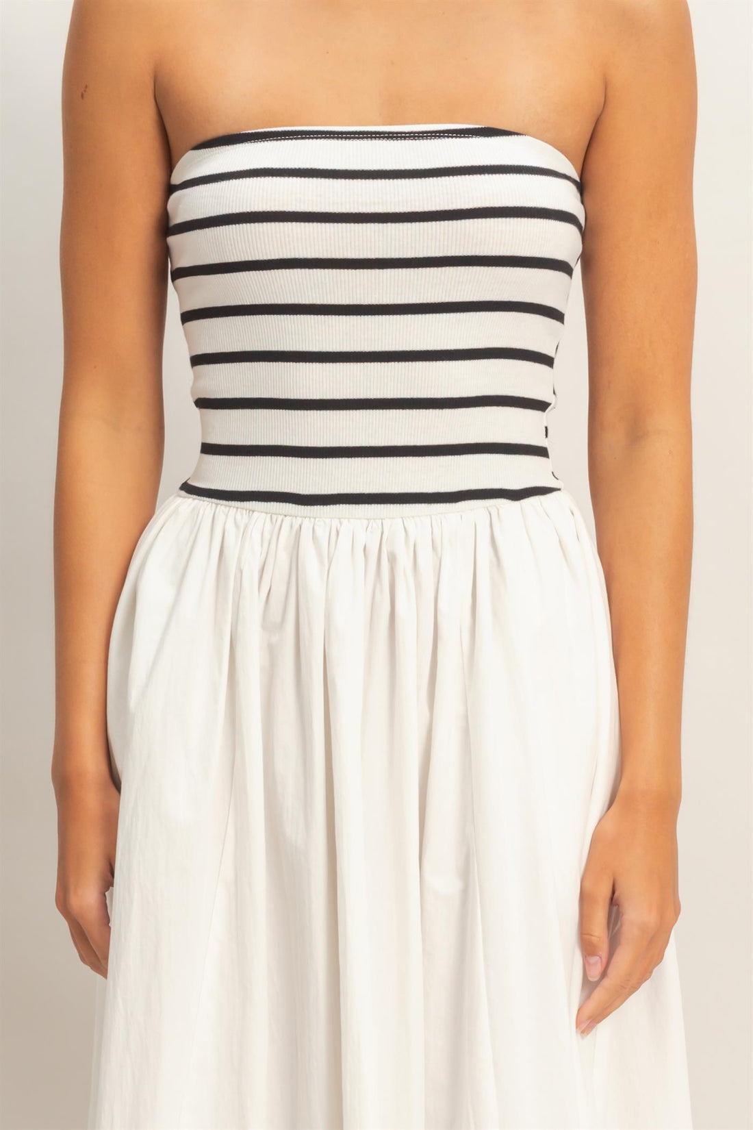 Striped Strapless Contrast Maxi Dress