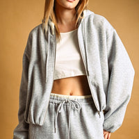 Women’s Oversized Cropped Fleece Zip-Up Hoodie – Bubble Hem
