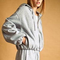 Women’s Oversized Cropped Fleece Zip-Up Hoodie – Bubble Hem