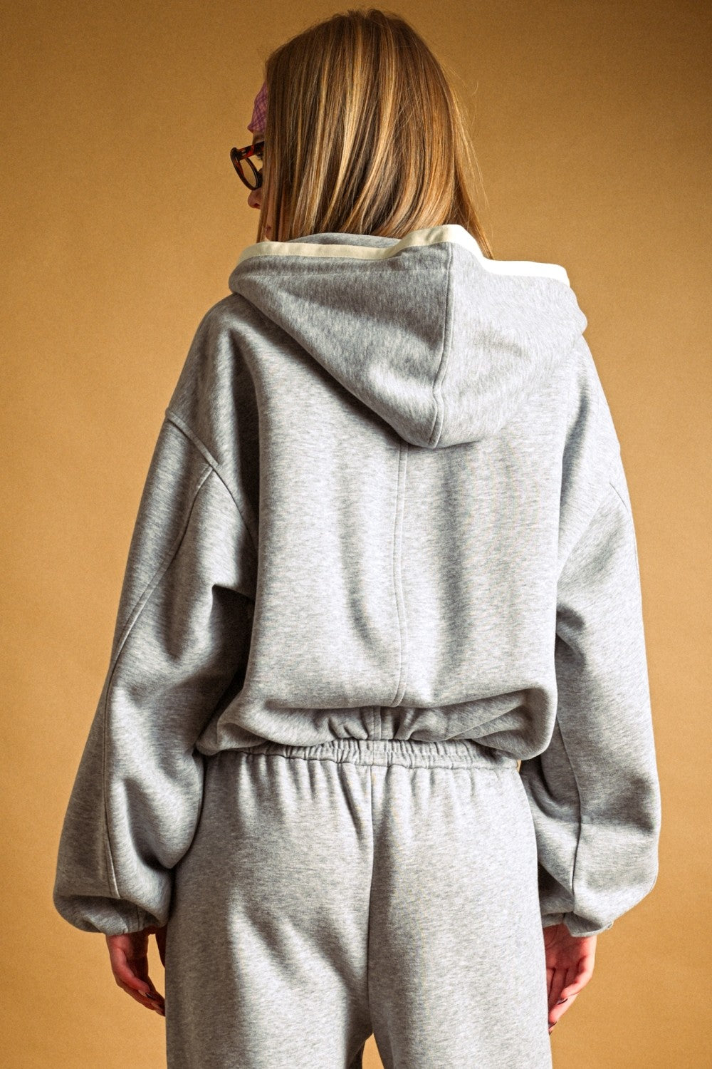 Women’s Oversized Cropped Fleece Zip-Up Hoodie – Bubble Hem