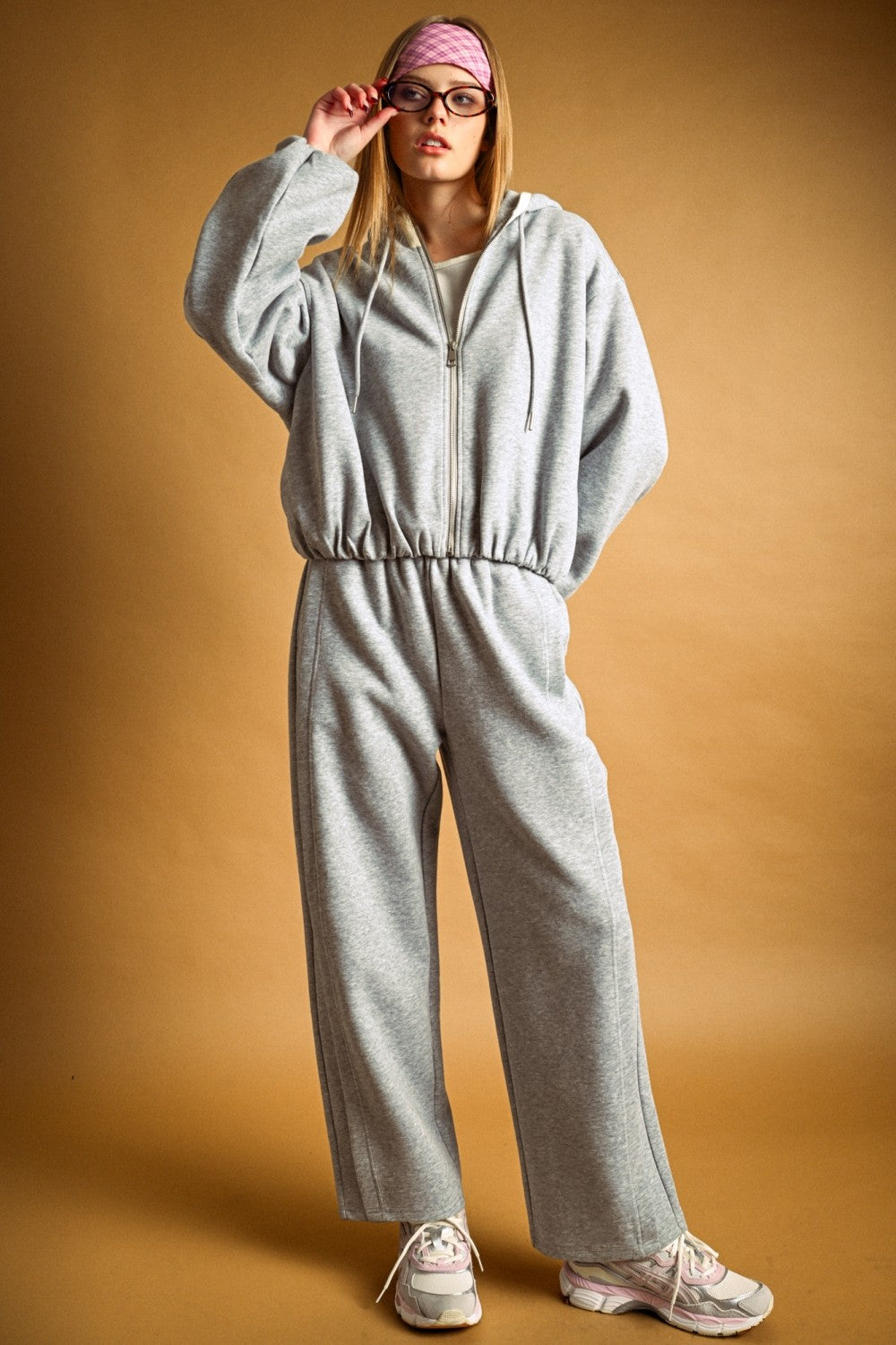 Women’s Oversized Cropped Fleece Zip-Up Hoodie – Bubble Hem