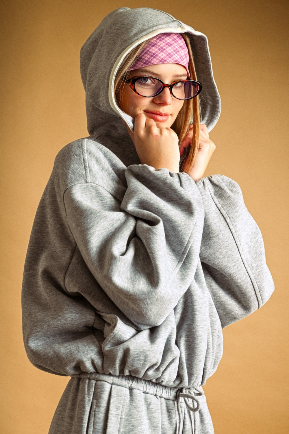 Women’s Oversized Cropped Fleece Zip-Up Hoodie – Bubble Hem