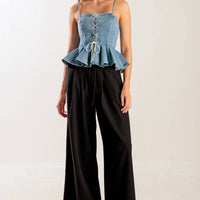 Lace-Up Denim Corset Peplum Top