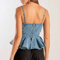 Lace-Up Denim Corset Peplum Top