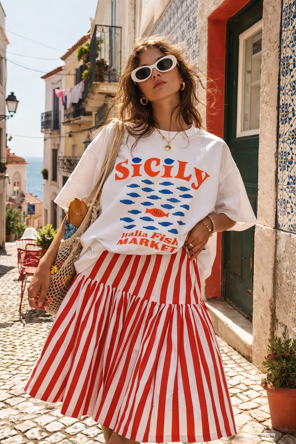Sicily Italia Fish Market Oversized Graphic Tee