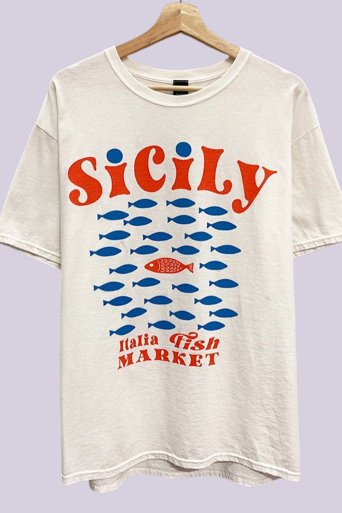 Sicily Italia Fish Market Oversized Graphic Tee