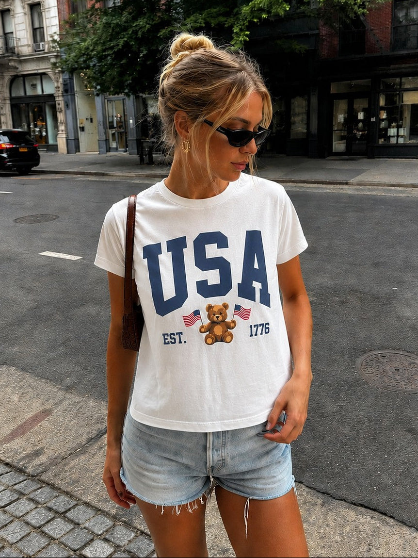 USA Teddy Bear Graphic T-Shirt