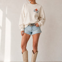 Afterglow western graphic sweatshirt, full-length front view on model