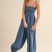 Polka Dot Smocked Baggy Jumpsuit